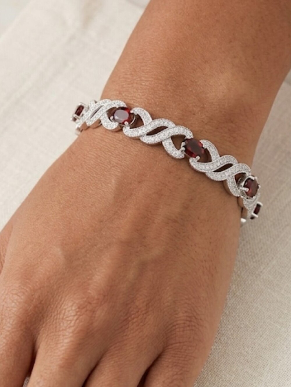7 1/2 Carat Garnet & Diamond Tennis Bracelet - Picture 2 of 8